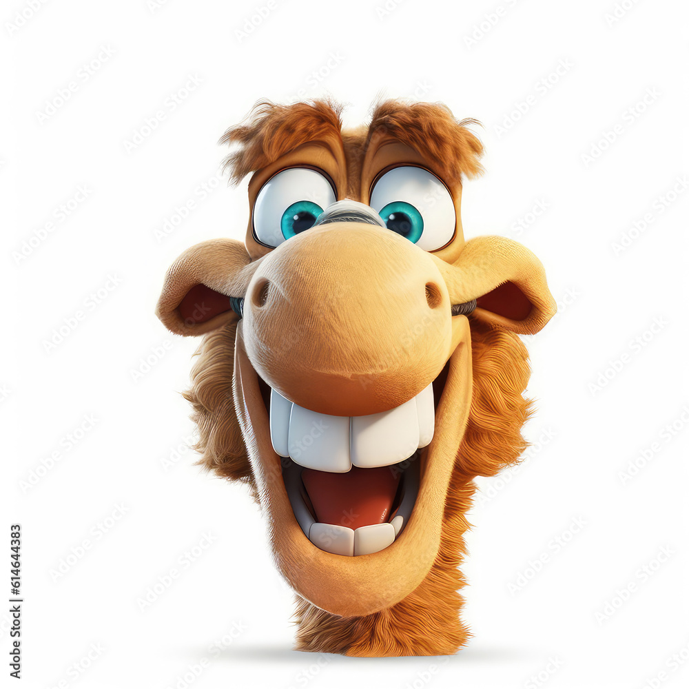 Cartoon camel mascot smiley face on white background