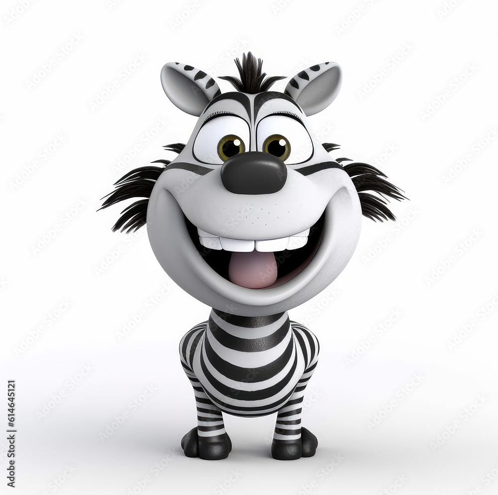 Cartoon zebra mascot smiley face on white background