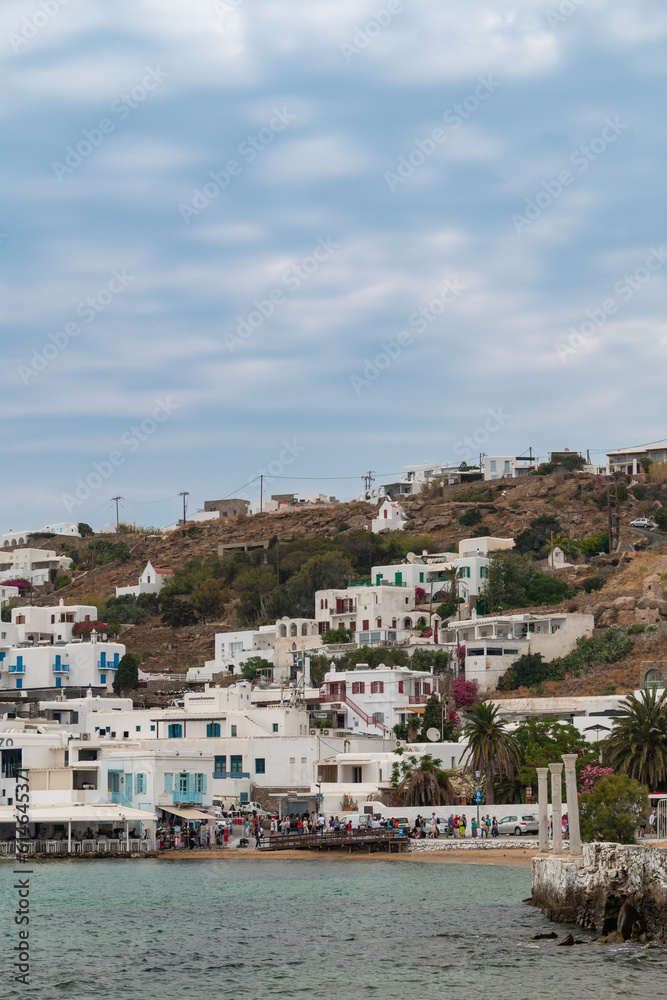 Mykonos Town view on cloudy day