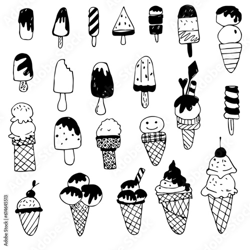 Vector set of doodle ice cream illustrations.