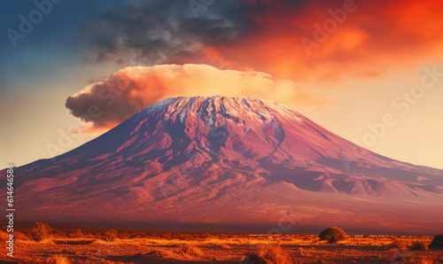 Sunset at mountain Kilimanjaro Tanzania and Kenya, travel summer holiday vacation idea concept. 
