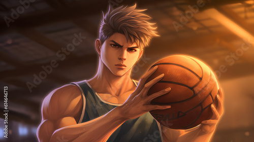 anime male character playing basketball. AI generated. © WARIT_S