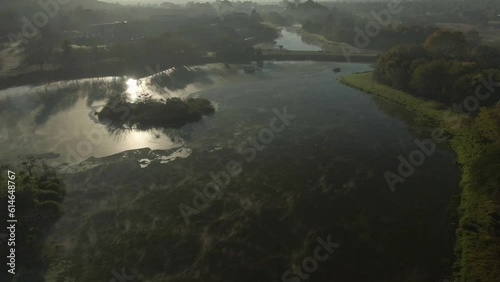 Wallpaper Mural Drone aerial mist on water rolling cold early morning Torontodigital.ca