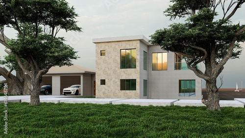 free photo 3d building and car photo