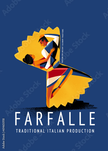 farfalle pasta advertising with man and woman dancing vintage style