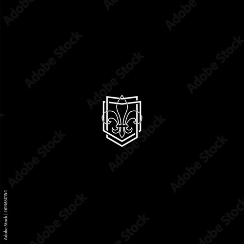 Fleur de lis line shield isolated on dark background