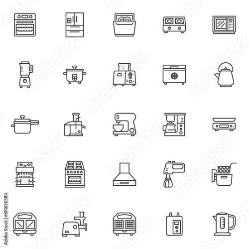Kitchen appliances line icons set