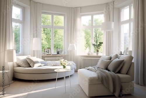 Living room design with empty frame mock-up,Generative AI. © Azar
