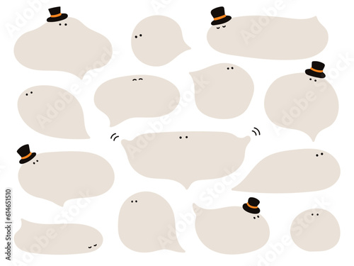 ハロウィンっぽいおばけのふきだしセット(白背景)