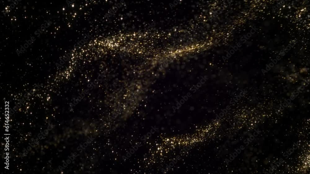 Golden particles moving in slow motion on black background 4k footage, Gold litters footage, particles moving footage, gold glitters footage, particles explosion