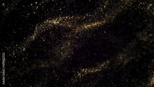 Golden particles moving in slow motion on black background 4k footage, Gold litters footage, particles moving footage, gold glitters footage, particles explosion