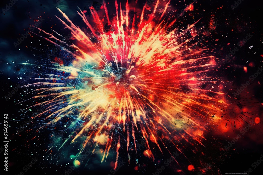 Explosions of Brilliance: A dazzling display of red and blue fireworks sparkle, illuminating the night sky with vibrant bursts of color. Generative Ai Explosions of Brilliance: A dazzling display of red and blue fireworks sparkle, illuminating the night sky with vibrant bursts of color. Generative Ai