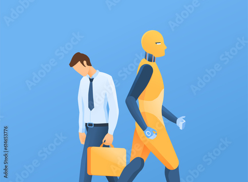 AI Job Take over Replace Human Worker Concept Illustration Artificial Intelligence and Employee Layoff Design