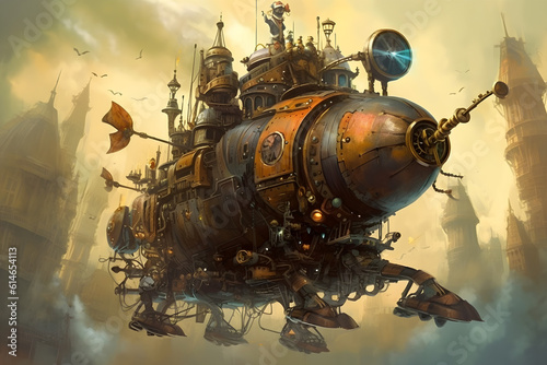steampunk airship concept illustration