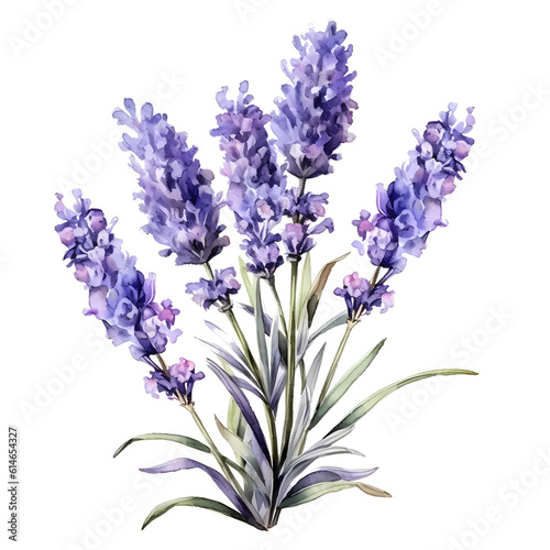 Lavender flowers on isolated white background, watercolor illustration, hand drawn