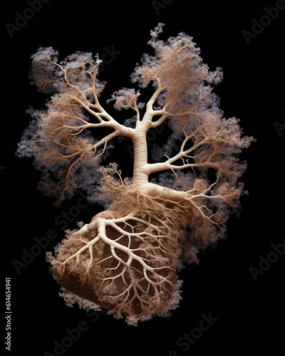 reative metaphoric image of human lungs in the shape of green forest trees with lush vegetation foliage. Environment climate change smoking health concept