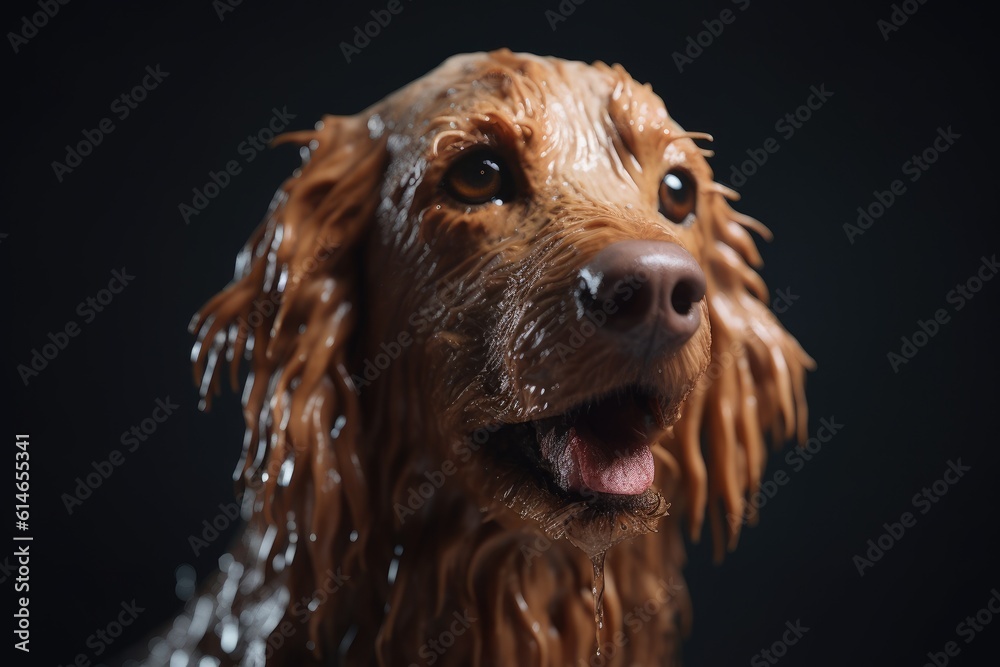 Obraz premium Beautiful dog in small pool with water. Generative AI