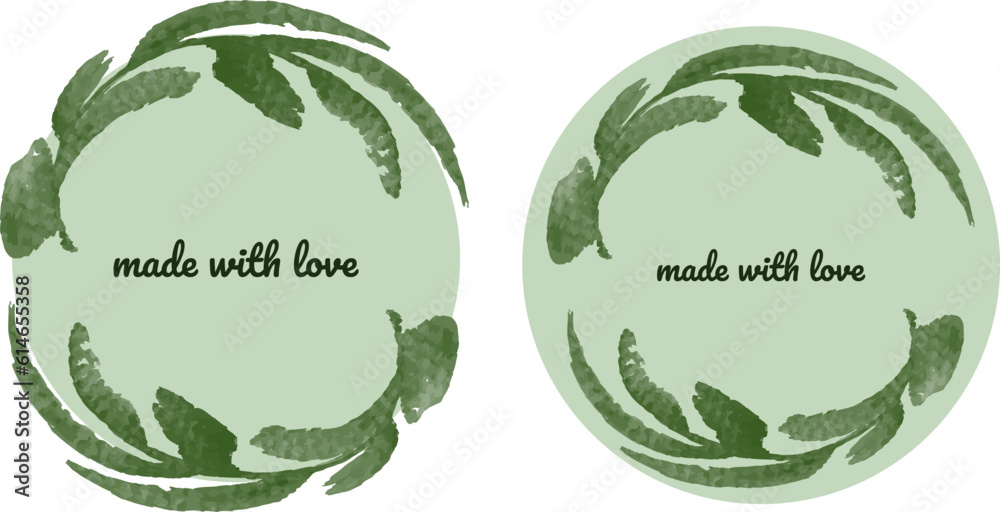 green  natural label, sticker handmade, for business, made with love, round label sticker
