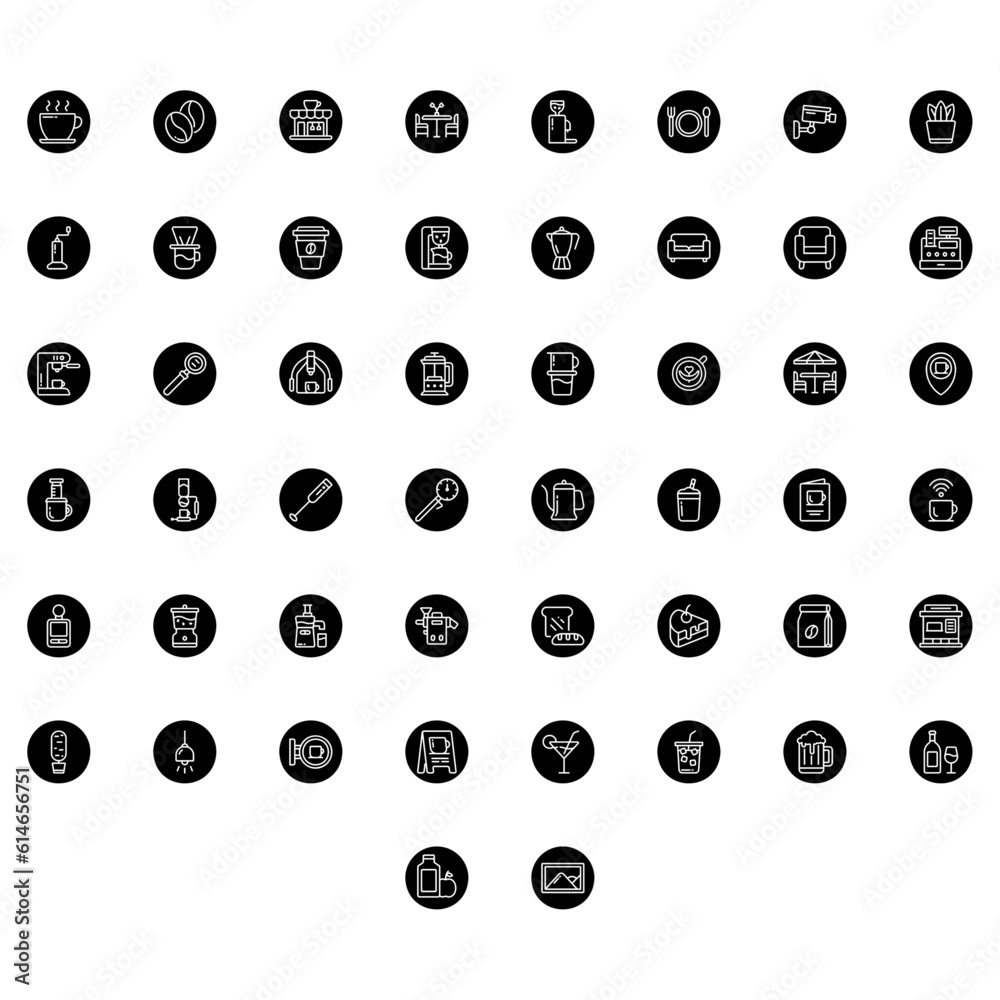 Vector of Cafe Icon Set Round. Perfect for user interface, new application. Vector of Cafe Icon Set Round. Perfect for user interface, new application.
