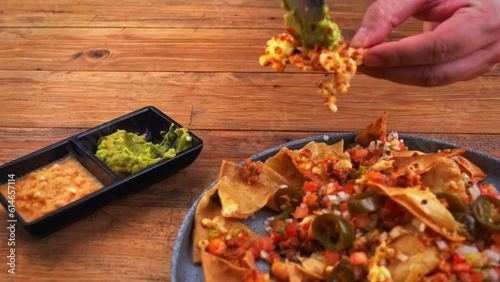 Wallpaper Mural Zoomed-in perspective of a scrumptious serving of Mexican nachos generously garnished with tangy pico de gallo salsa and served with a creamy scoop of guacamole. Torontodigital.ca