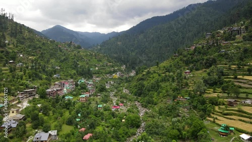 Drone shot of a Himachali Village called Jibhi photo