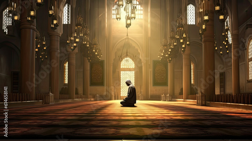 Ramadan Reflections: Muslim Man In Deep Prayer At Mosques