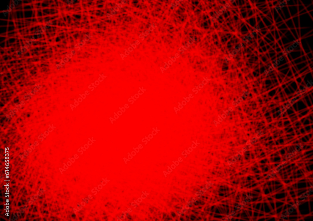 The blurred abstract background from the red fibers gives off a chaotic, messy feel.