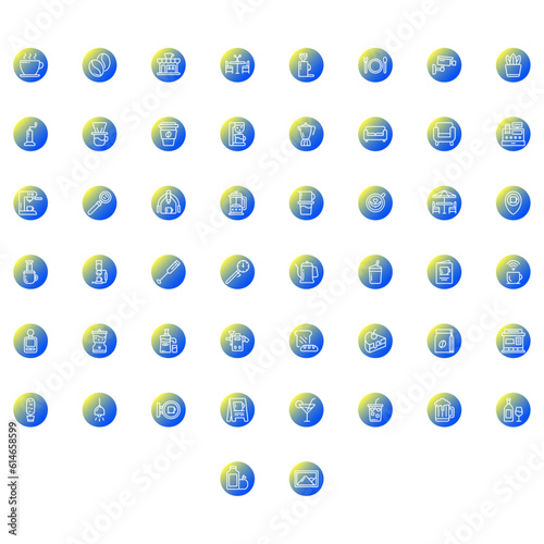 Vector of Cafe Icon Set Round Gradient. Perfect for user interface, new application.