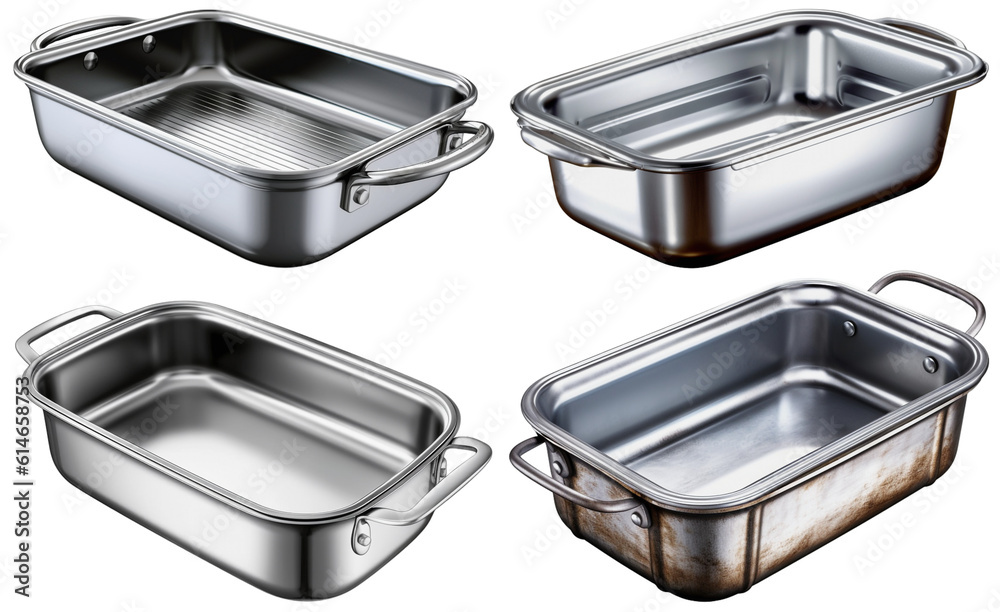 frying pans to prepare dishes in the oven, side view, on a transparent background, Generative AI