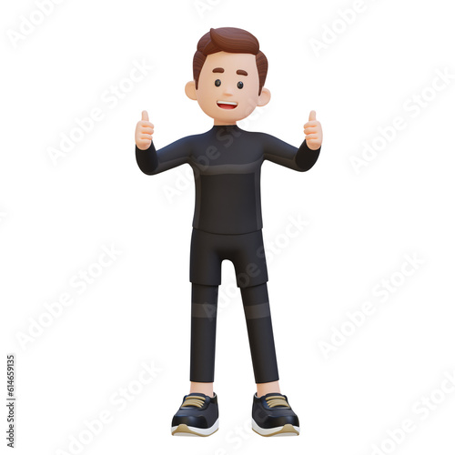 3D Sportsman Character Embracing a Positive Lifestyle with a Thumb Up Pose