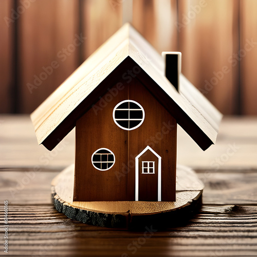 Secure your home with real estate insurance - Explore our captivating image of a wooden house silhouette with insurance elements
