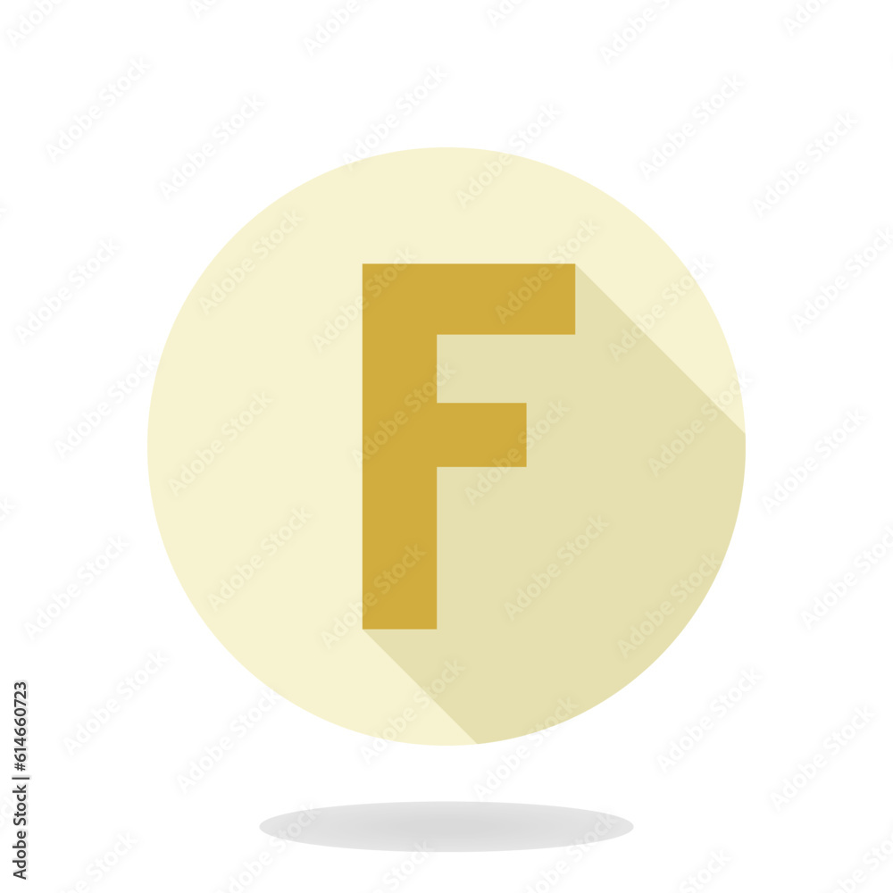 Golden vector letter F in the circle. Flat design and long shadow Golden vector letter F in the circle. Flat design and long shadow