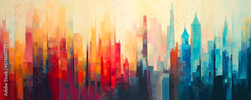 Spectacular watercolor painting of an abstract urban, cityscape.