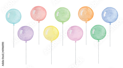 A set of vector watercolor multicolored balloons isolated on a white background.