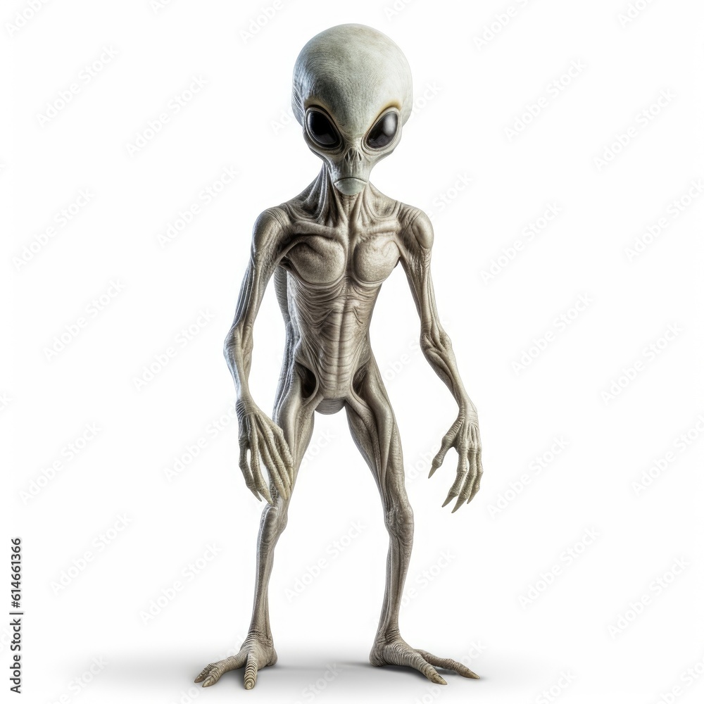 Strong Alien full height isolated on transparent white background. Generative Ai