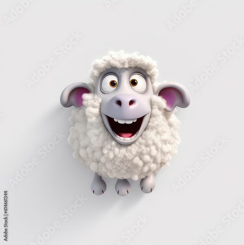 Cartoon sheep mascot smiley face on white background