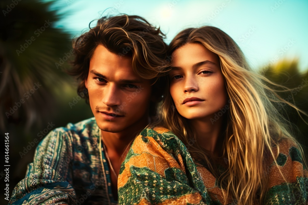 Summer Romance in Style: Stunning Fashionista Couple Embarking on a Chic Love Story, Generative AI Summer Romance in Style: Stunning Fashionista Couple Embarking on a Chic Love Story, Generative AI