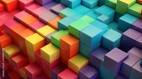 Blocks and cube abstract rainbow background. Generative Ai