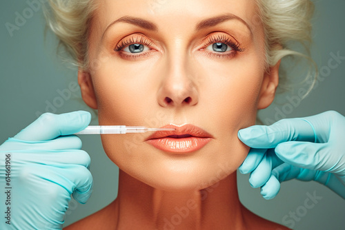 Middle-aged woman receiving a botox injection in her face