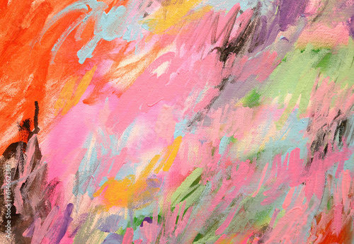 Bright brush strokes abstract background, brush texture, fragment of acrylic painting on canvas.
