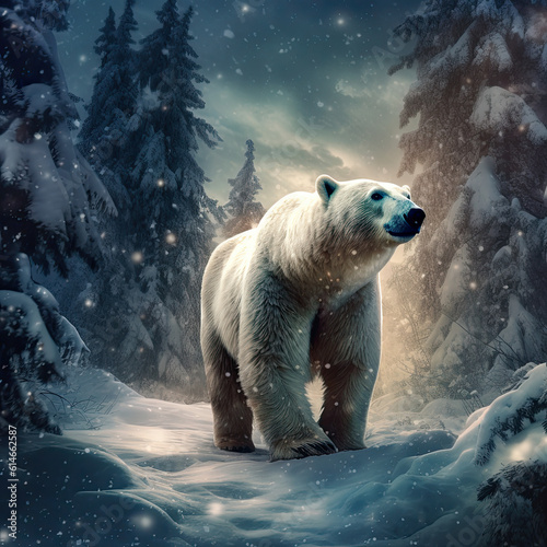 Majestic Polar Bear Roaming in Snowy Wilderness