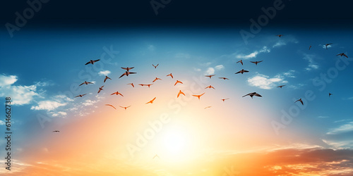  sunrise new day and flying flock of birds  © Kanchana