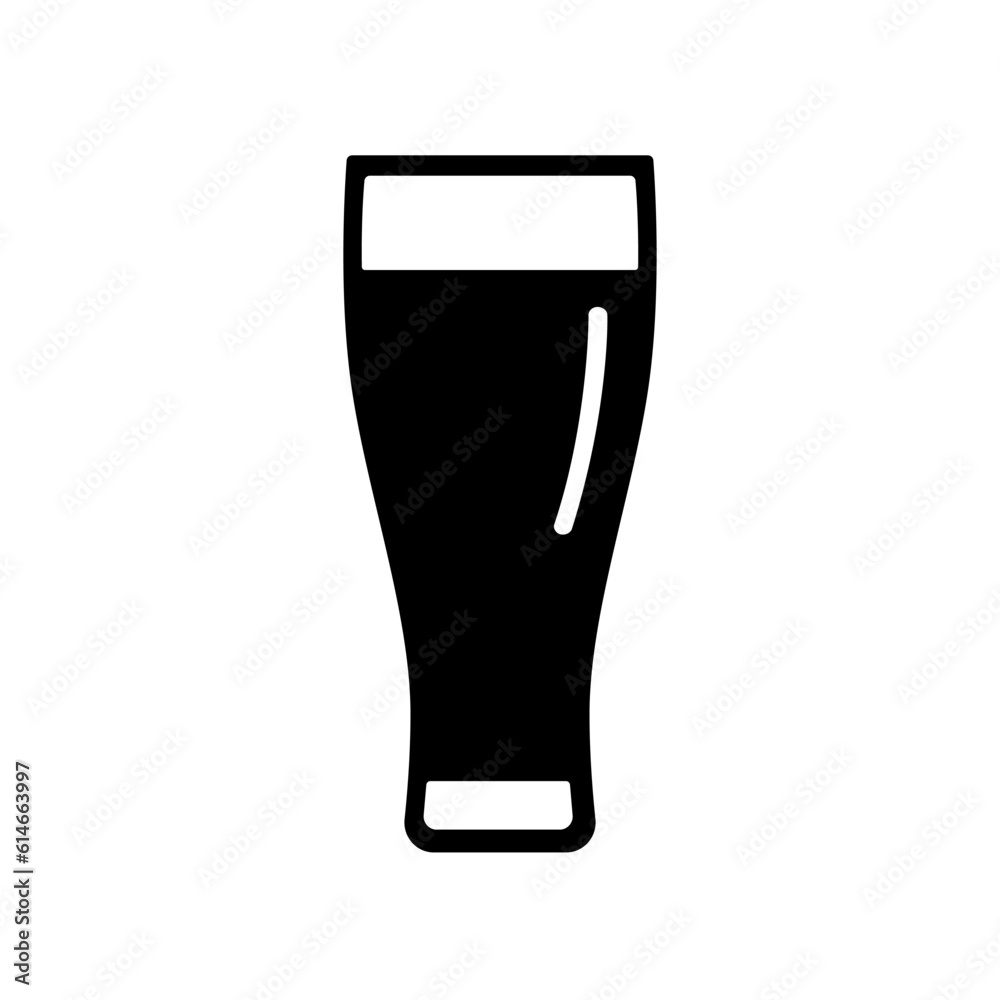 Beer or cola icon, black silhouette on white. Drink in tall rounded glass like pint or weizen. Vector element or logo of minimalist design, illustration of alcoholic and non-alcoholic beverage. Beer or cola icon, black silhouette on white. Drink in tall rounded glass like pint or weizen. Vector element or logo of minimalist design, illustration of alcoholic and non-alcoholic beverage.