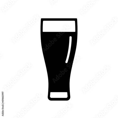 Beer or cola icon, black silhouette on white. Drink in tall rounded glass like pint or weizen. Vector element or logo of minimalist design, illustration of alcoholic and non-alcoholic beverage.