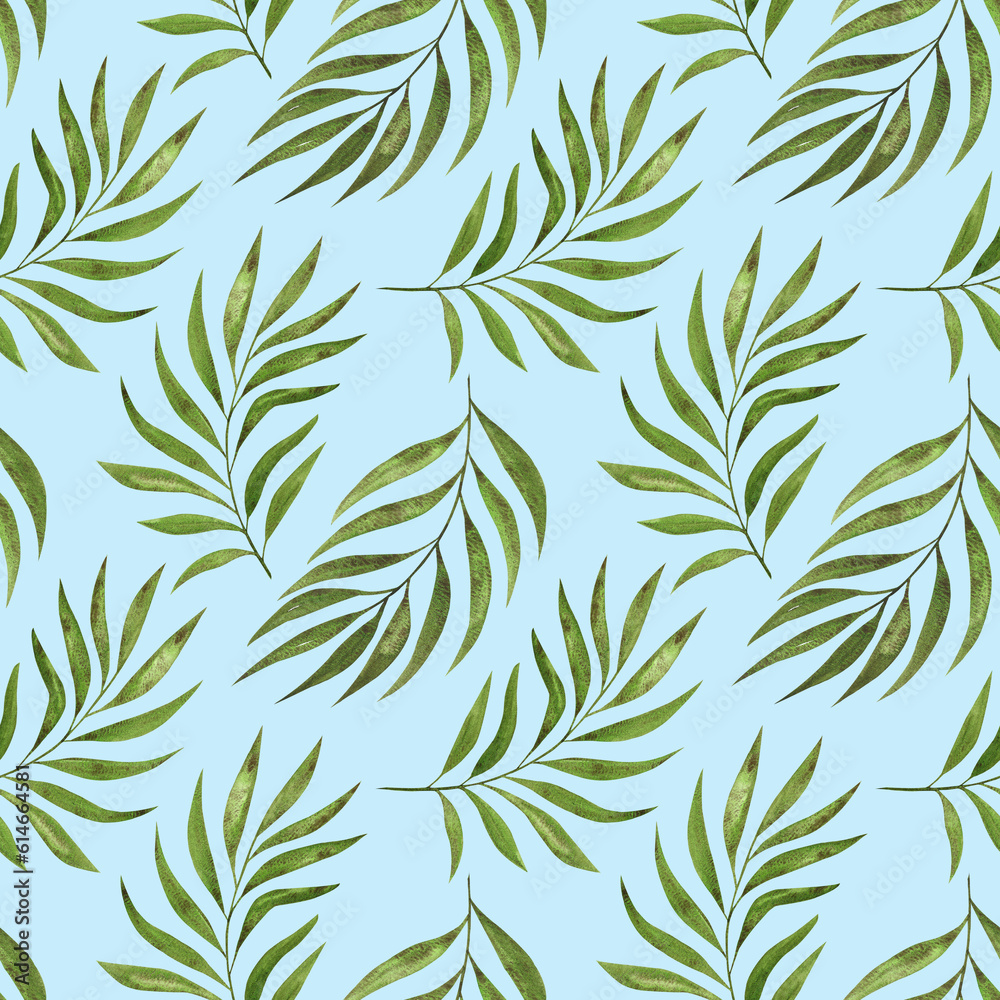 Fototapeta premium Seamless exotic pattern with tropical leaves on a white background.