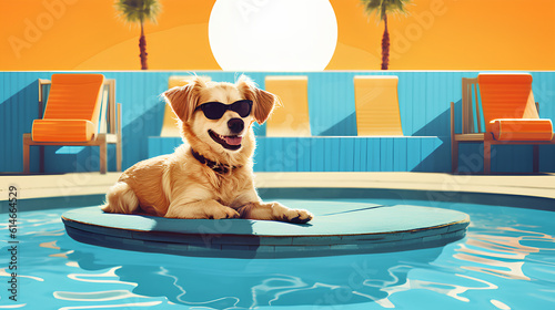 Illustration of dog on vacation at swimming pool © WARIT_S