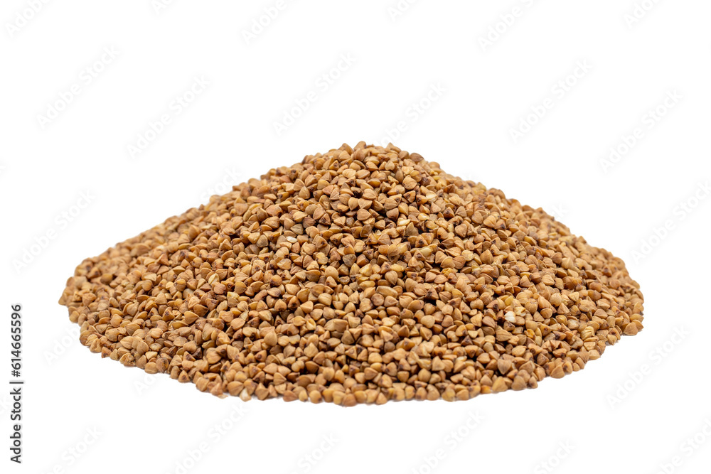 Buckwheat isolated on white background. Pile of buckwheat grains Buckwheat isolated on white background. Pile of buckwheat grains