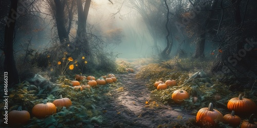 Ghosts and Pumpkins  A Halloween Spectacle of Spooky Delights. Generative AI.