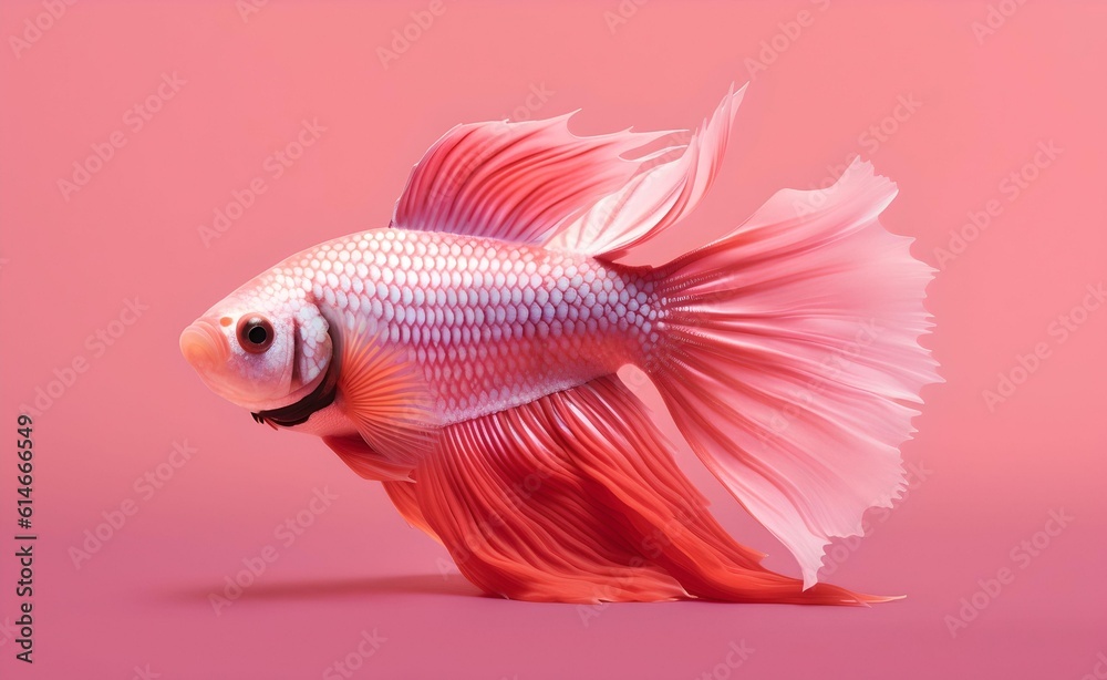 Fototapeta premium Pink betta fish against a pink background. Generative AI.