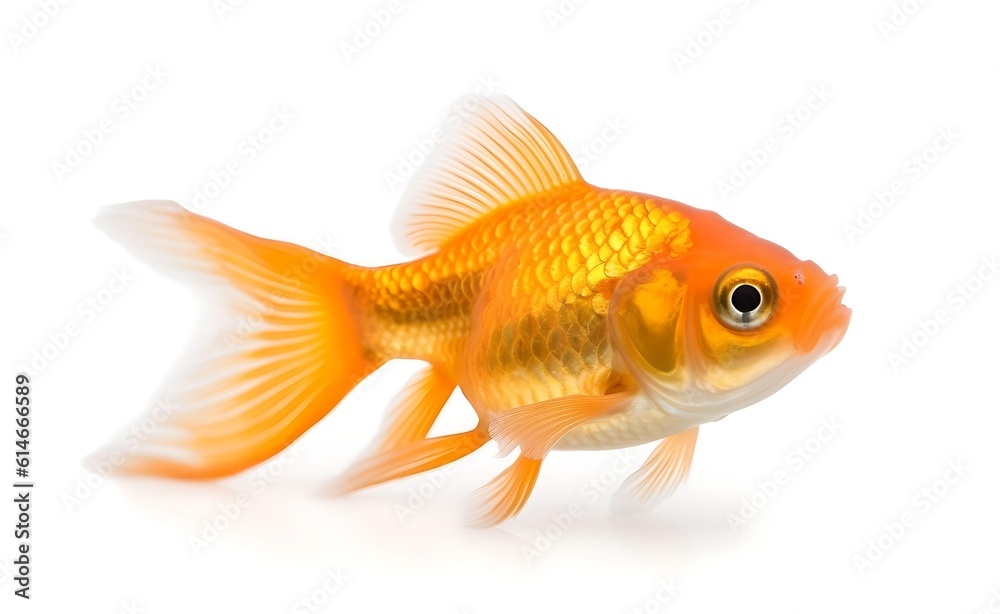 Cheerful goldfish on a white background. Generative AI.